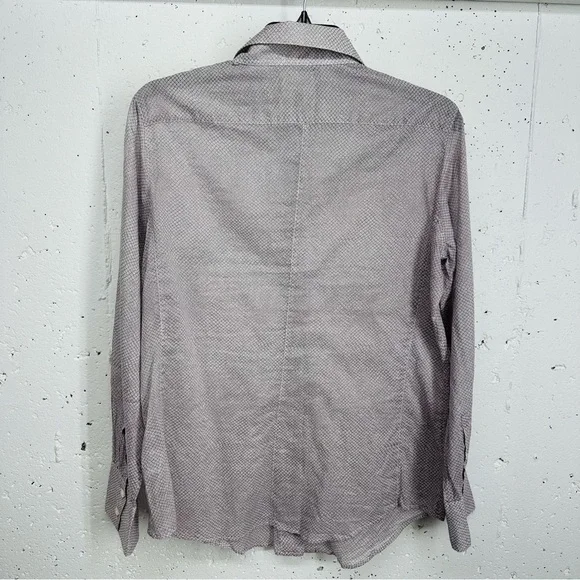 Faconnable Women's size 10 Gray Pink Dot Sheer Button Down Long Sleeve S… - Picture 6 of 11